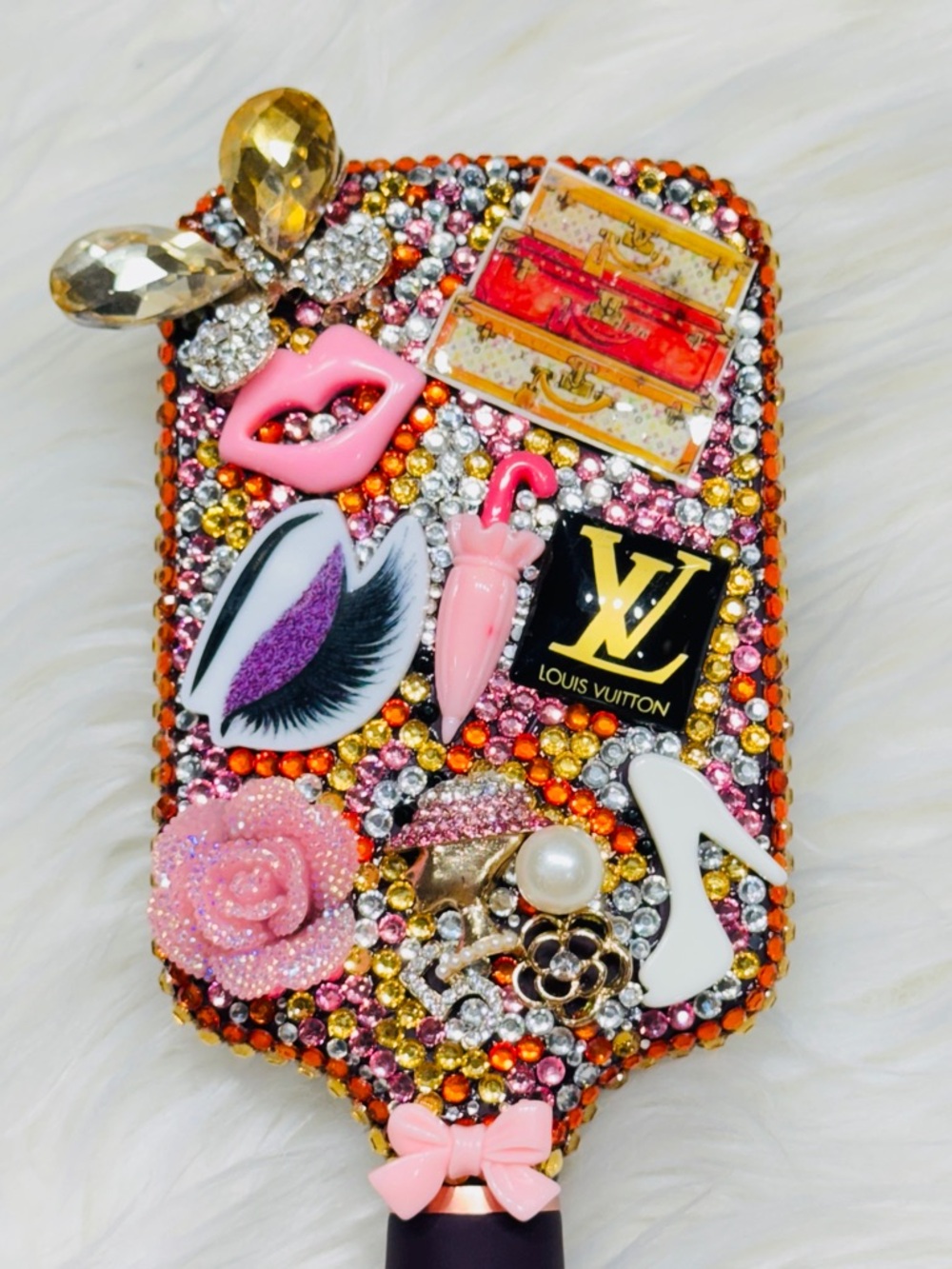 Louis Vuitton Pink and Purple Rhinestone Paddle Hair Brush - Picture 6 of 6